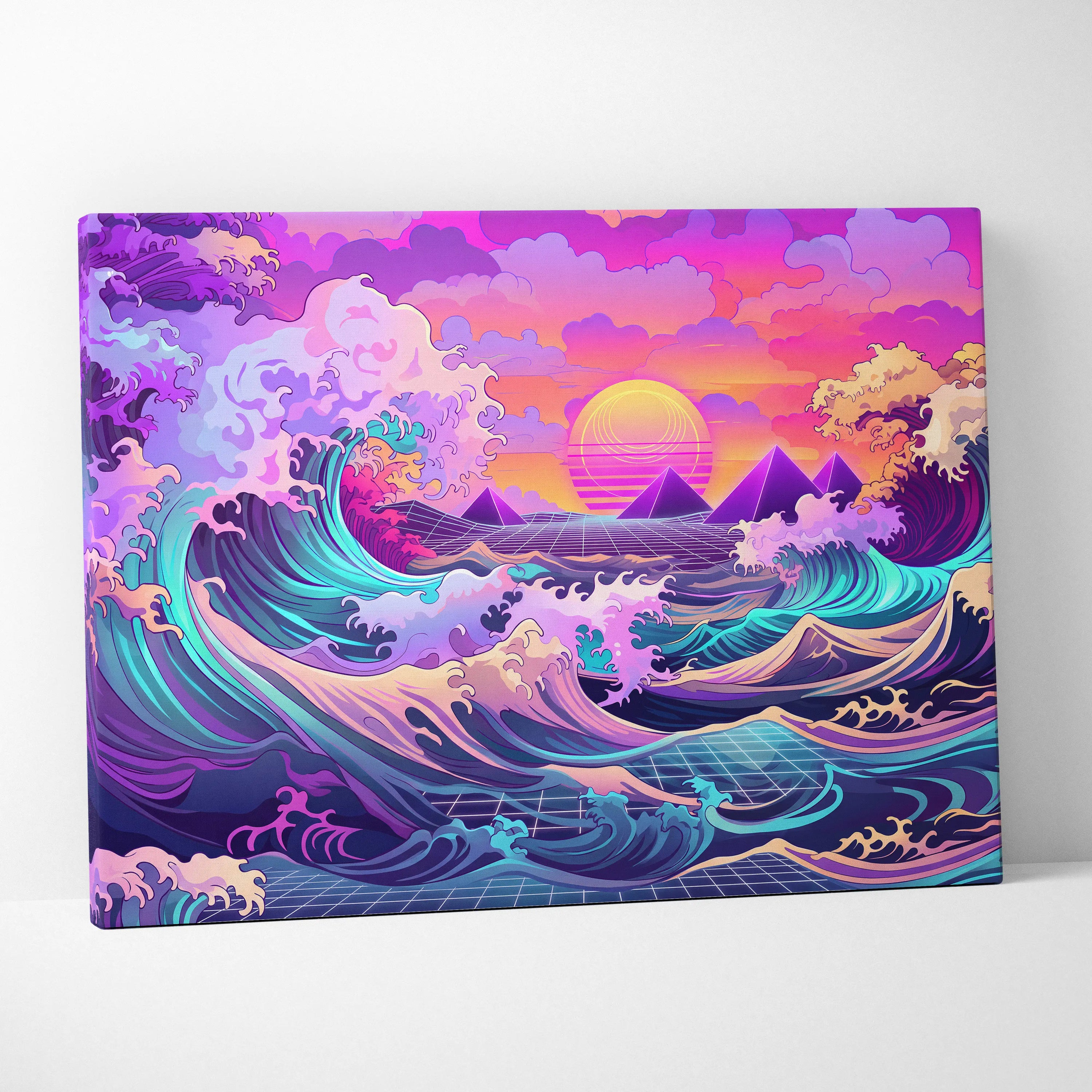 Vaporwave Fuji Neon Canvas - Fuji Landscape Neon Pastels Living Room Vaporwave Dreamy Nostalgic Mood Wall Art Canvas