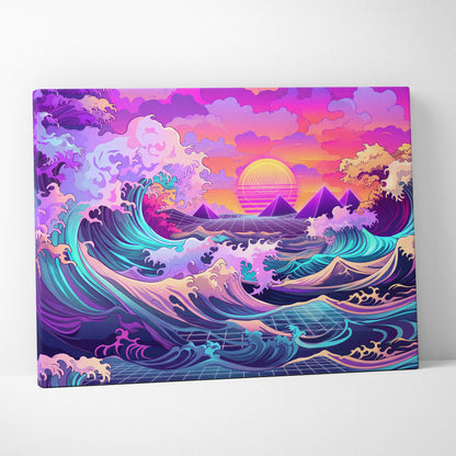 Vaporwave Fuji Neon Canvas - Fuji Landscape Neon Pastels Living Room Vaporwave Dreamy Nostalgic Mood Wall Art Canvas