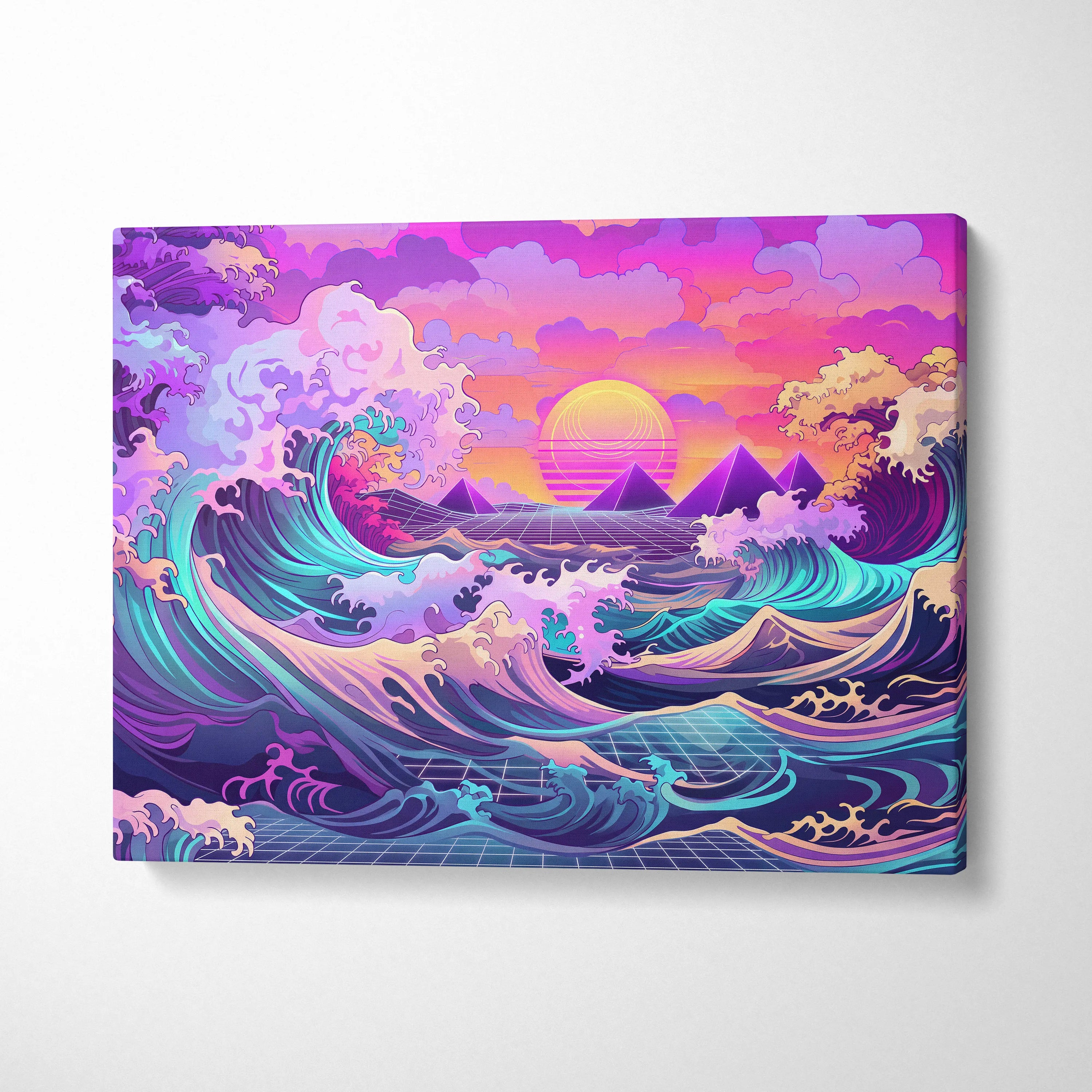 Vaporwave Fuji Neon Canvas - Fuji Landscape Neon Pastels Living Room Vaporwave Dreamy Nostalgic Mood Wall Art Canvas
