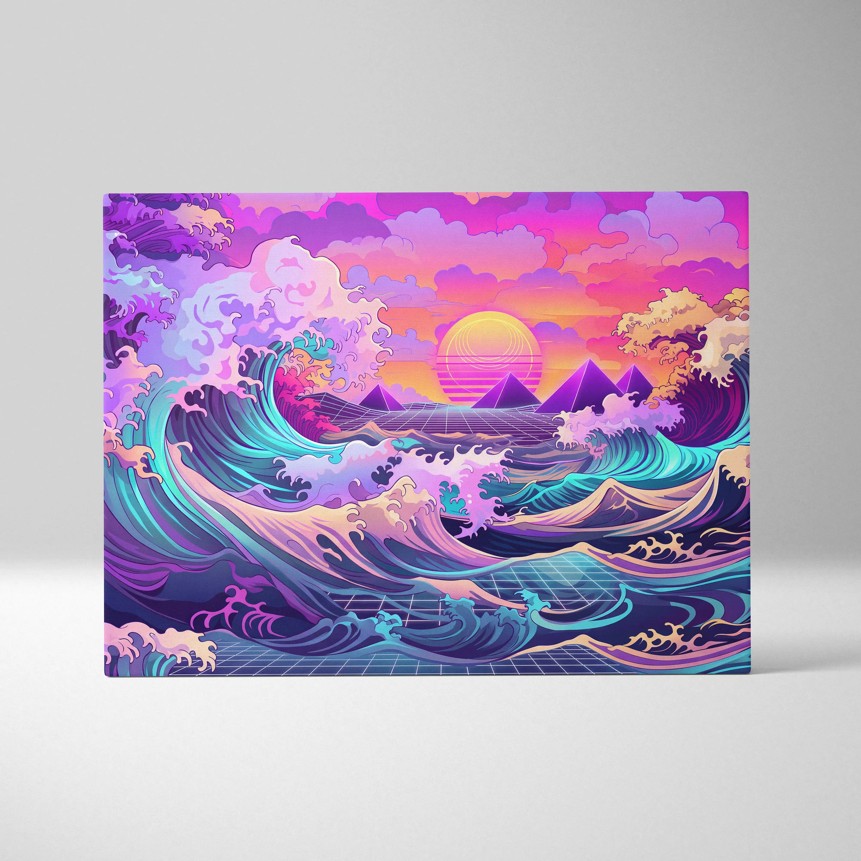 Vaporwave Fuji Neon Canvas - Fuji Landscape Neon Pastels Living Room Vaporwave Dreamy Nostalgic Mood Wall Art Canvas