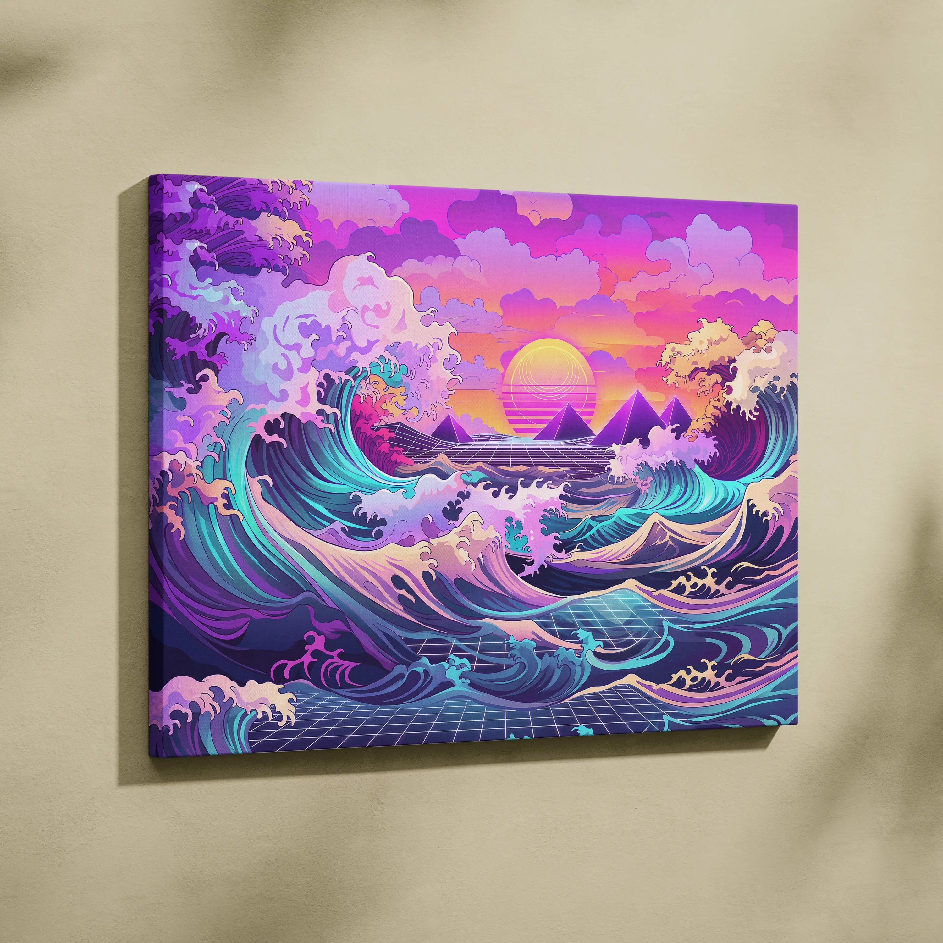 Vaporwave Fuji Neon Canvas - Fuji Landscape Neon Pastels Living Room Vaporwave Dreamy Nostalgic Mood Wall Art Canvas