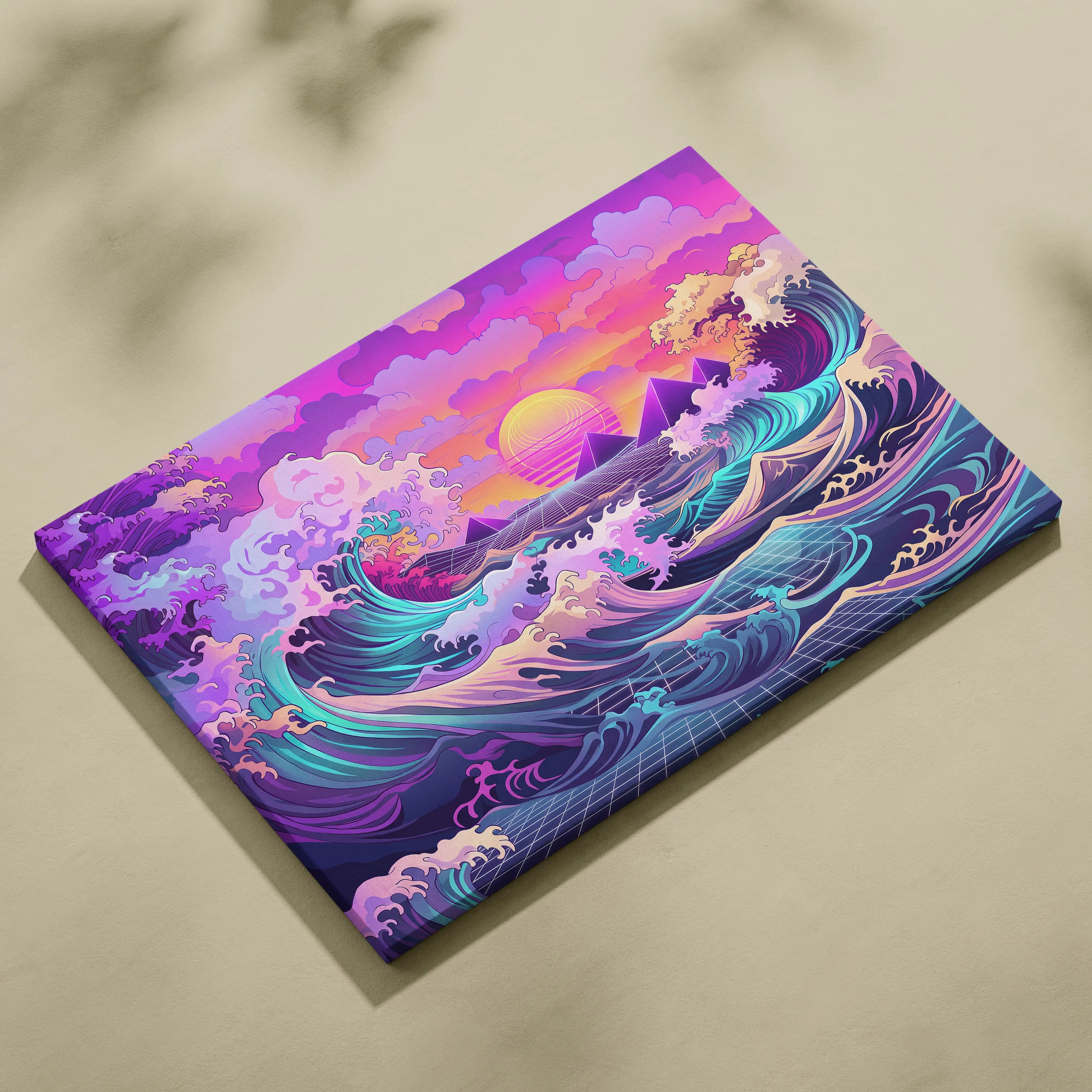 Vaporwave Fuji Neon Canvas - Fuji Landscape Neon Pastels Living Room Vaporwave Dreamy Nostalgic Mood Wall Art Canvas