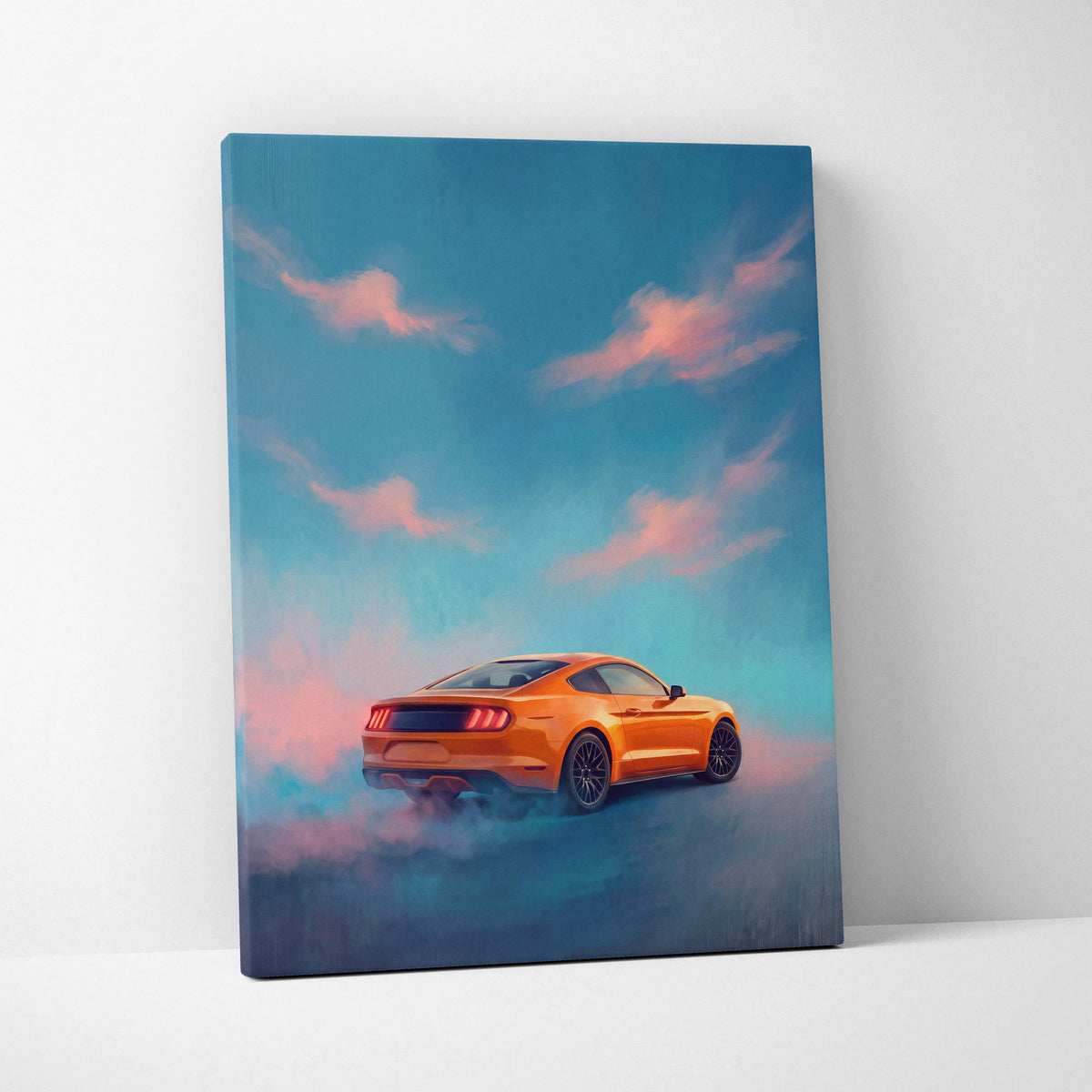 Ford Mustang Inspired Car Wall Art, Vibrant Orange Muscle Car Canvas Print