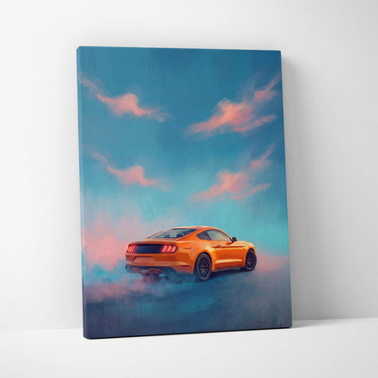 Ford Mustang Inspired Car Wall Art, Vibrant Orange Muscle Car Canvas Print