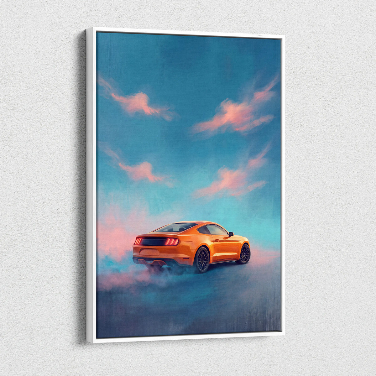 Ford Mustang Inspired Car Wall Art, Vibrant Orange Muscle Car Canvas Print