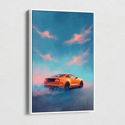 Ford Mustang Inspired Car Wall Art, Vibrant Orange Muscle Car Canvas Print
