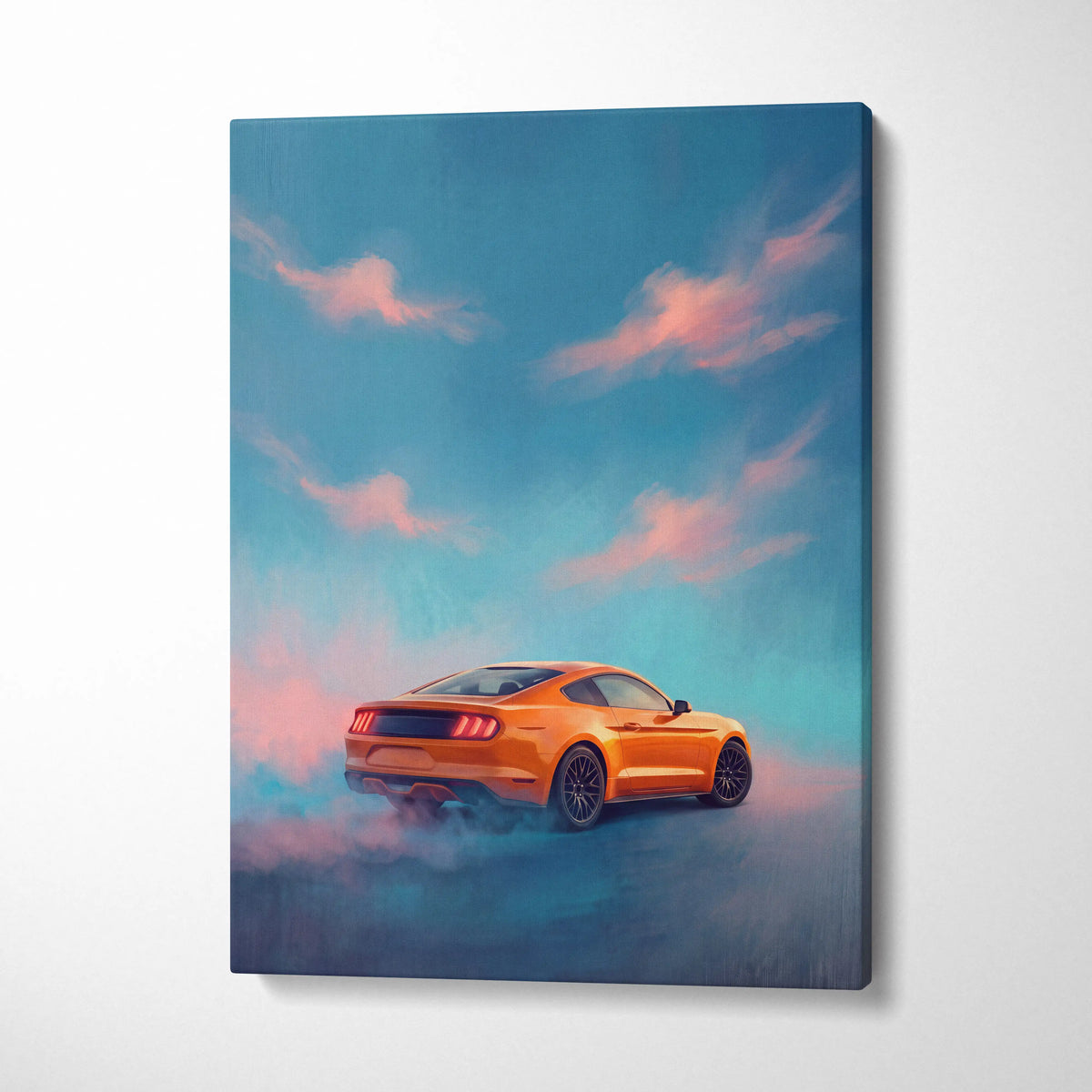 Ford Mustang Inspired Car Wall Art, Vibrant Orange Muscle Car Canvas Print