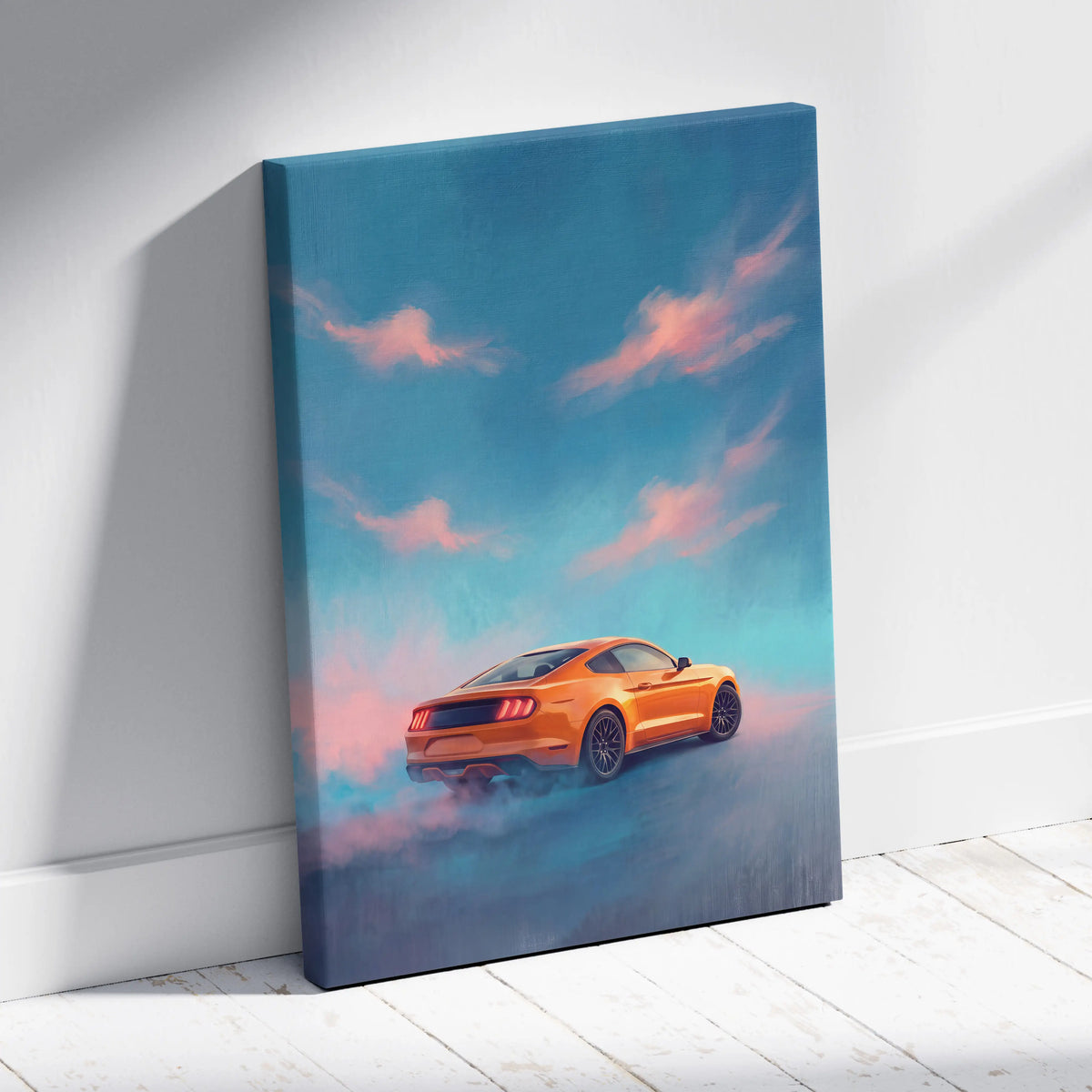 Ford Mustang Inspired Car Wall Art, Vibrant Orange Muscle Car Canvas Print
