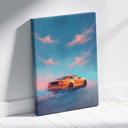 Ford Mustang Inspired Car Wall Art, Vibrant Orange Muscle Car Canvas Print