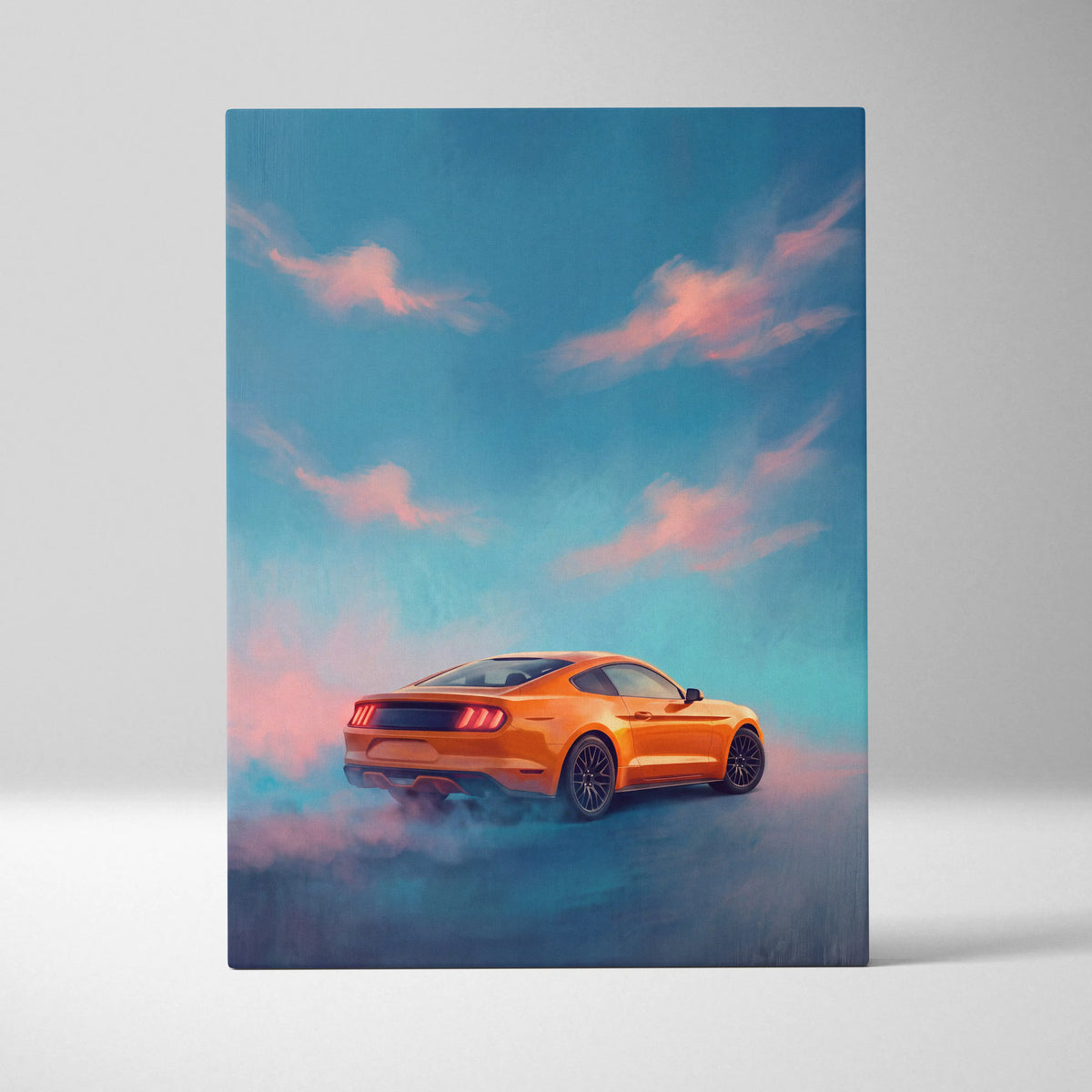 Ford Mustang Inspired Car Wall Art, Vibrant Orange Muscle Car Canvas Print