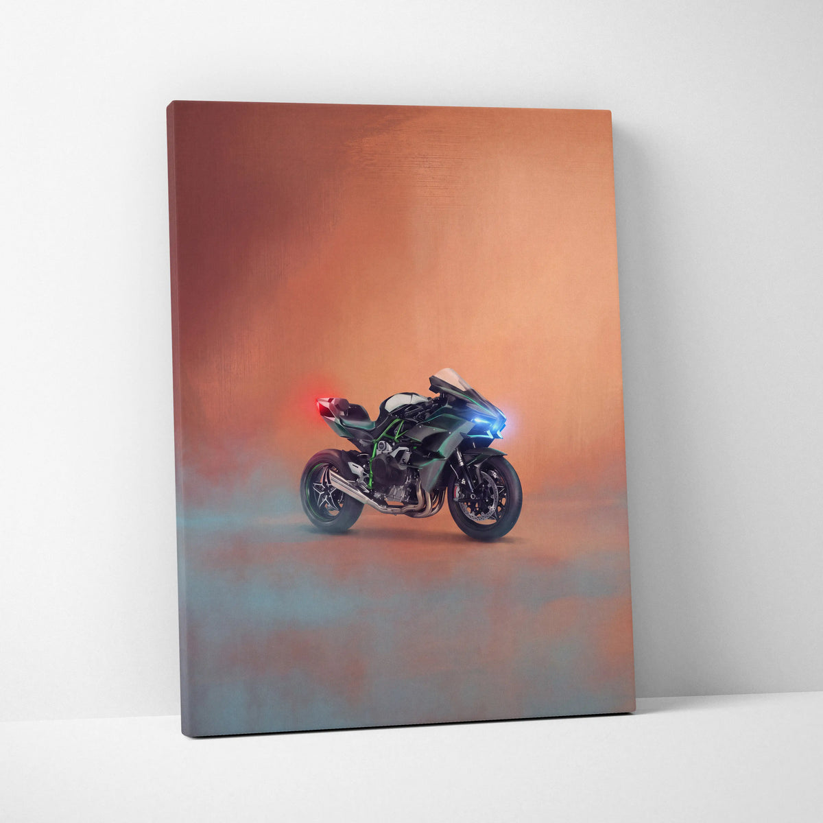 Kawasaki Ninja H2 Inspired Motorcycle Wall Art, Supercharged Canvas Print & Track Racing Decor