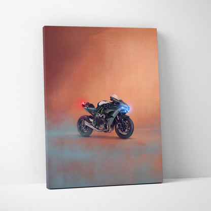 Kawasaki Ninja H2 Inspired Motorcycle Wall Art, Supercharged Canvas Print & Track Racing Decor