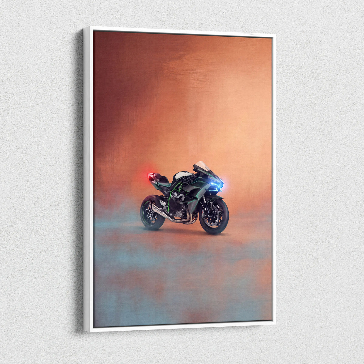 Kawasaki Ninja H2 Inspired Motorcycle Wall Art, Supercharged Canvas Print & Track Racing Decor