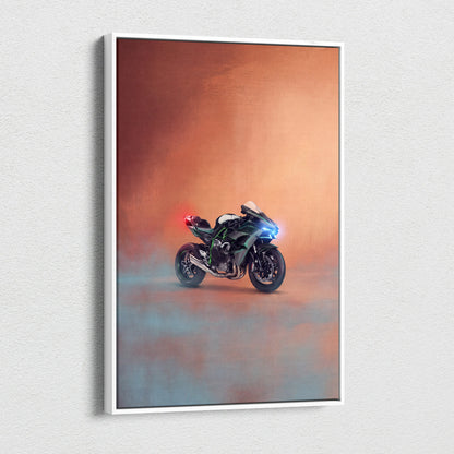 Kawasaki Ninja H2 Inspired Motorcycle Wall Art, Supercharged Canvas Print & Track Racing Decor