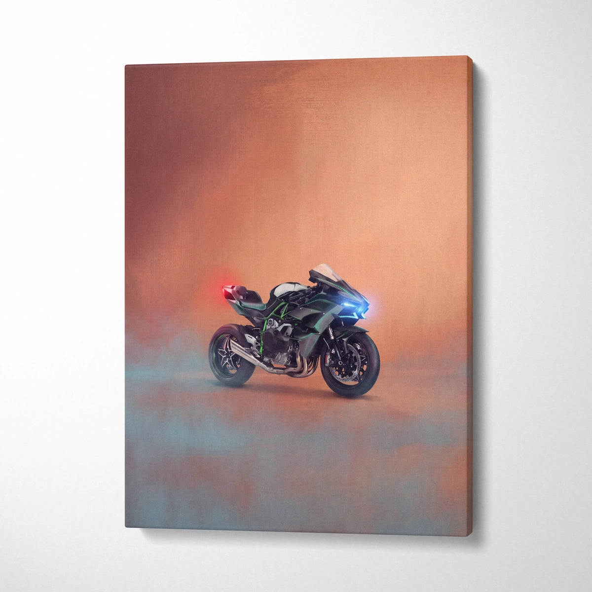 Kawasaki Ninja H2 Inspired Motorcycle Wall Art, Supercharged Canvas Print & Track Racing Decor