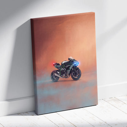 Kawasaki Ninja H2 Inspired Motorcycle Wall Art, Supercharged Canvas Print & Track Racing Decor