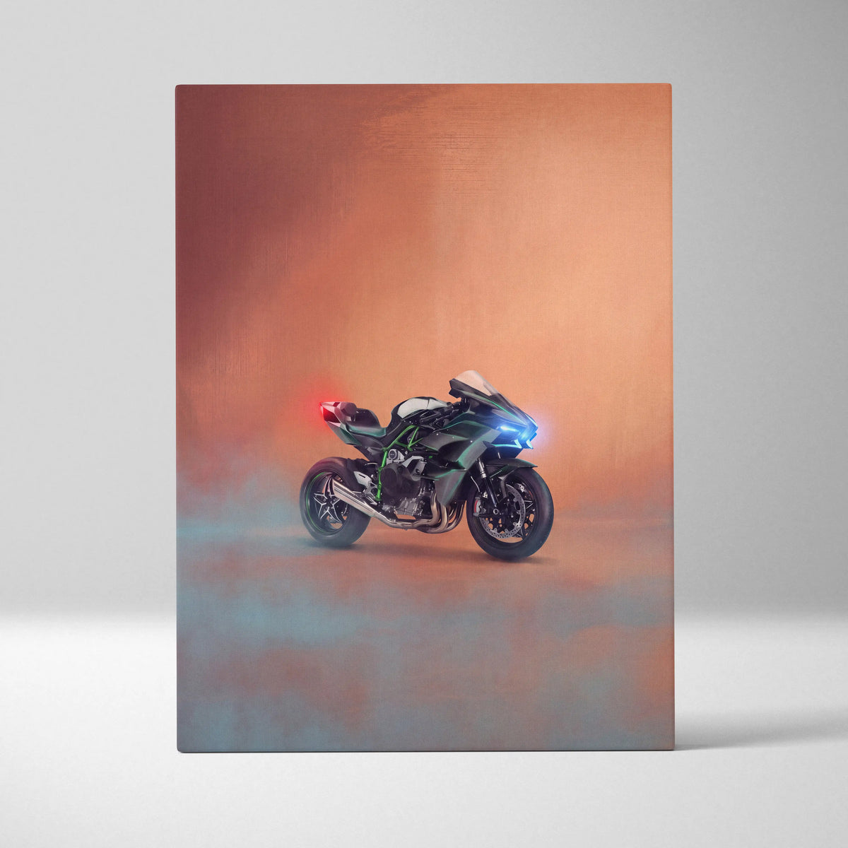 Kawasaki Ninja H2 Inspired Motorcycle Wall Art, Supercharged Canvas Print & Track Racing Decor