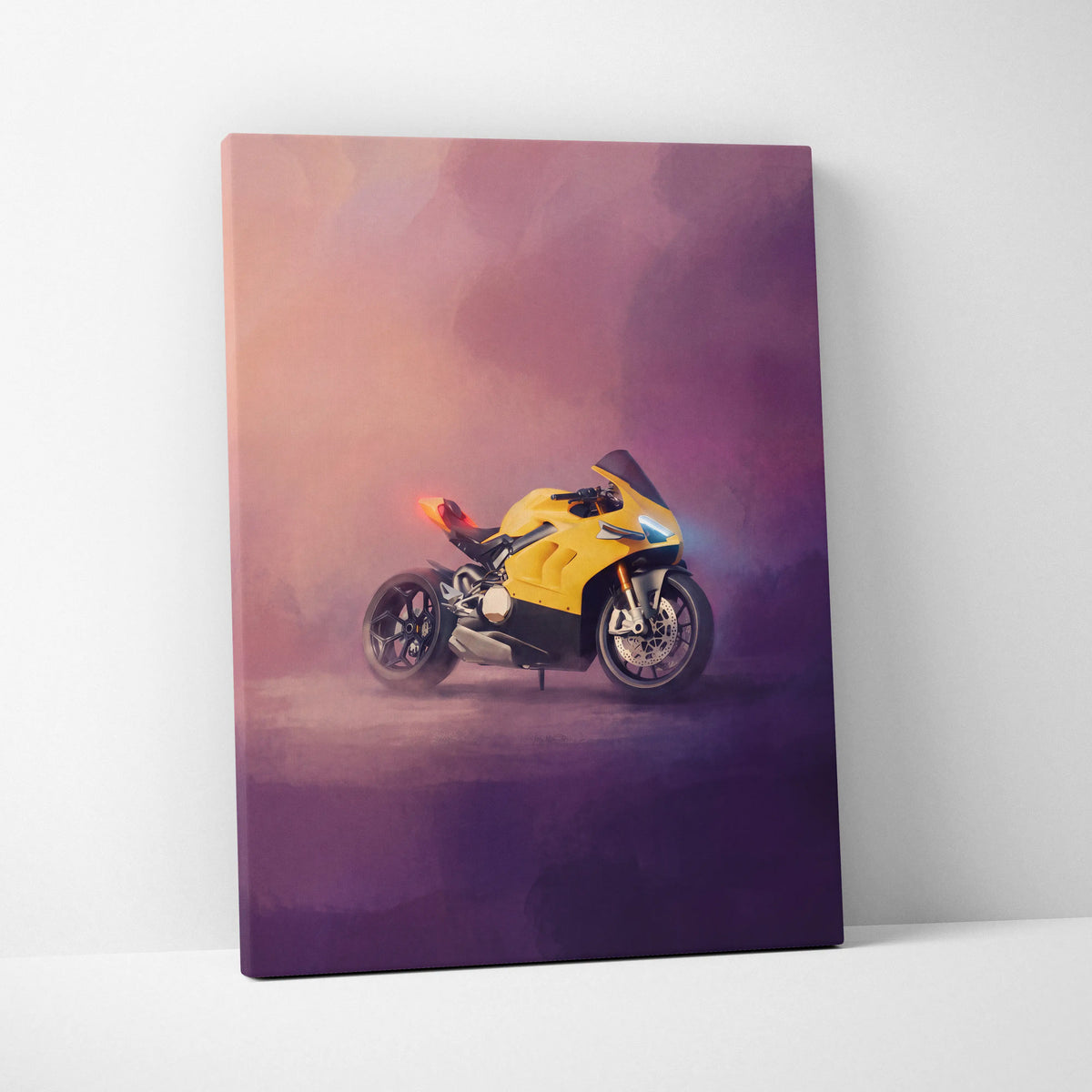 Ducati Panigale V4 Inspired Supersport Wall Art, Yellow Canvas Print & Italian Superbike Decor