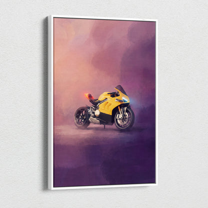 Ducati Panigale V4 Inspired Supersport Wall Art, Yellow Canvas Print & Italian Superbike Decor