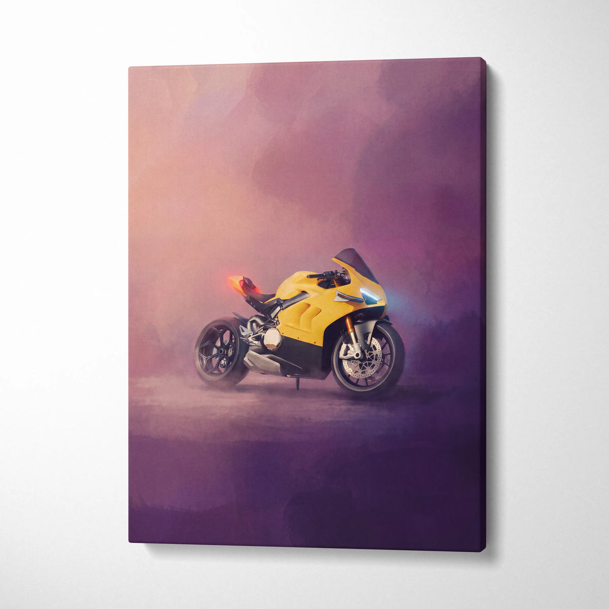 Ducati Panigale V4 Inspired Supersport Wall Art, Yellow Canvas Print & Italian Superbike Decor