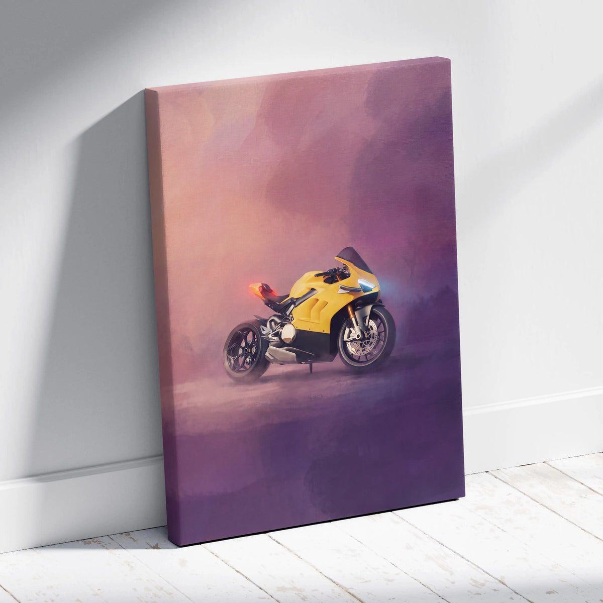Ducati Panigale V4 Inspired Supersport Wall Art, Yellow Canvas Print & Italian Superbike Decor