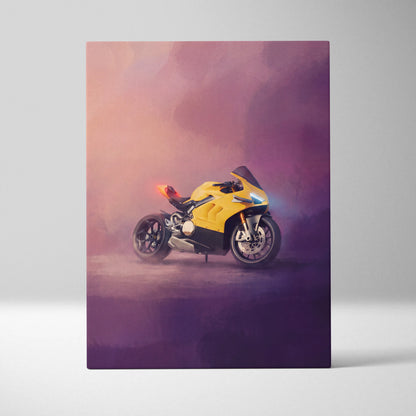 Ducati Panigale V4 Inspired Supersport Wall Art, Yellow Canvas Print & Italian Superbike Decor