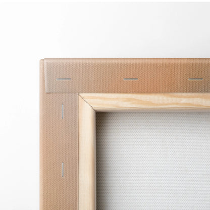 Light brown canvas stretched over natural wood frame with stitching on the back of ducati panigale v4s inspired wall art