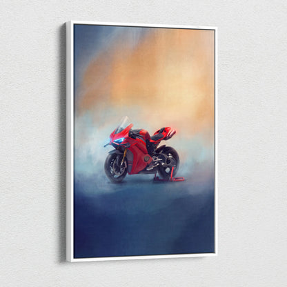Red ducati panigale v4s inspired supersport artwork in white frame italian superbike canvas print wall decor
