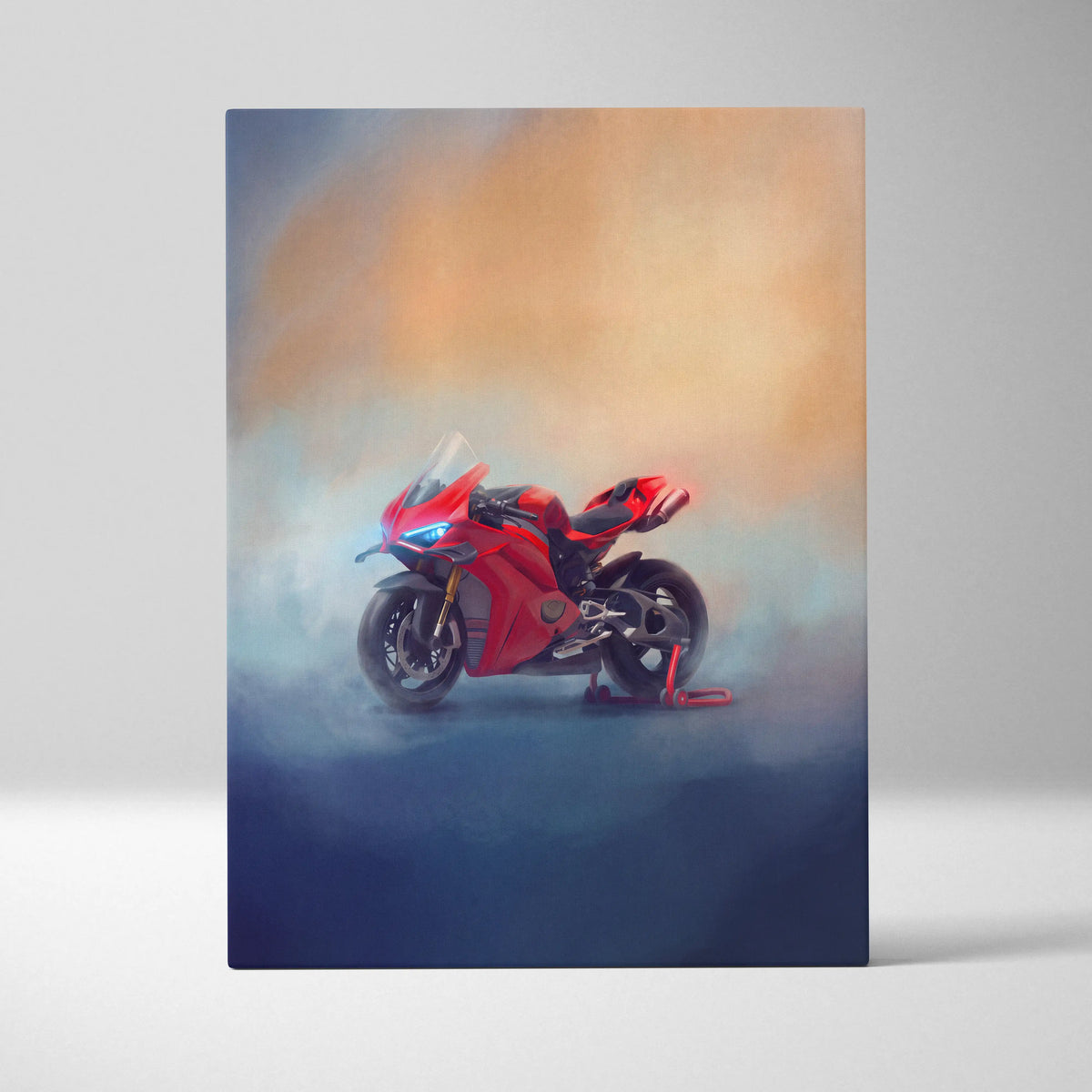 Red ducati panigale v4s inspired supersport motorcycle artwork on canvas italian superbike racing decor print