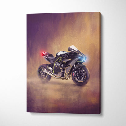 Black and gold kawasaki ninja h2r motorcycle canvas print featuring supersport artwork for wall decor