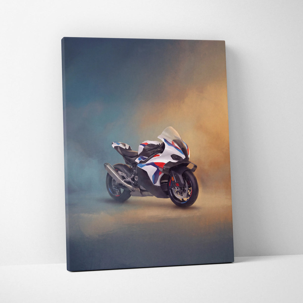 BMW M1000RR Inspired Motorcycle Wall Art, Supersport Canvas Print & Superbike Garage Decor