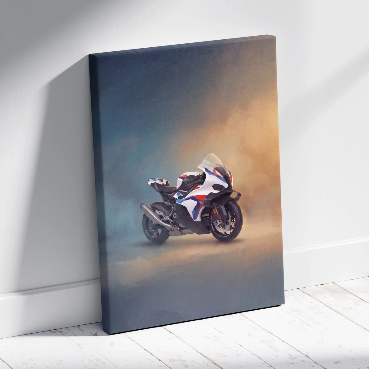 BMW M1000RR Inspired Motorcycle Wall Art, Supersport Canvas Print & Superbike Garage Decor