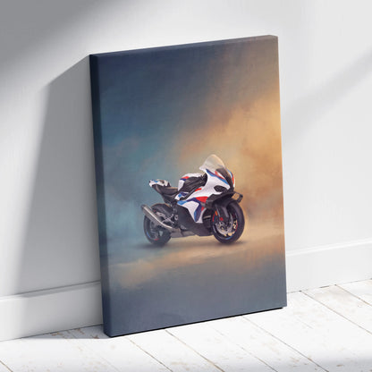 BMW M1000RR Inspired Motorcycle Wall Art, Supersport Canvas Print & Superbike Garage Decor