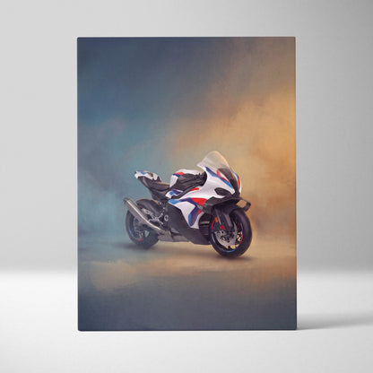 BMW M1000RR Inspired Motorcycle Wall Art, Supersport Canvas Print & Superbike Garage Decor
