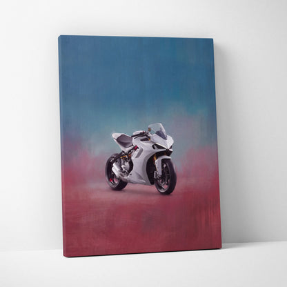 Ducati Panigale Inspired Sport Bike Wall Art, White Canvas Art & Italian Superbike Print