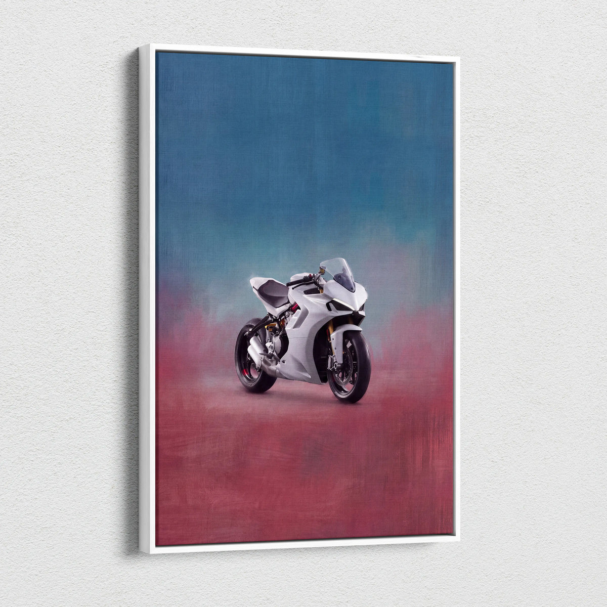 Ducati Panigale Inspired Sport Bike Wall Art, White Canvas Art & Italian Superbike Print