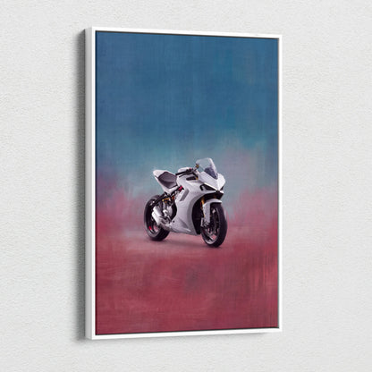 Ducati Panigale Inspired Sport Bike Wall Art, White Canvas Art & Italian Superbike Print