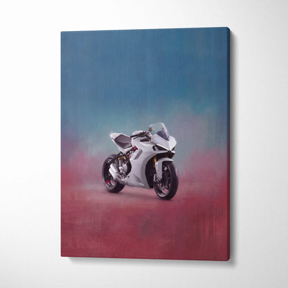 Ducati Panigale Inspired Sport Bike Wall Art, White Canvas Art & Italian Superbike Print