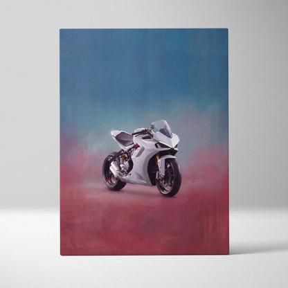 Ducati Panigale Inspired Sport Bike Wall Art, White Canvas Art & Italian Superbike Print