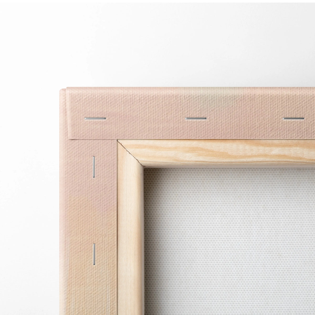 Light pink canvas stretched over natural wood frame with visible stitching for Ducati Panigale inspired motorcycle wall art