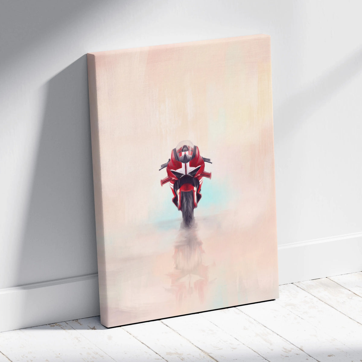 Ducati panigale inspired red racing motorcycle canvas print with sleek design and subtle gradient background wall art