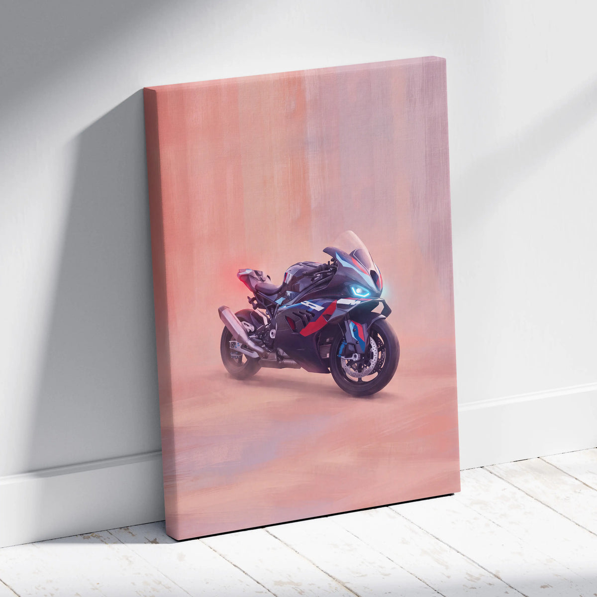 BMW M1000RR Inspired Sport Bike Wall Art, Track Racing Canvas Art & Superbike Garage Print