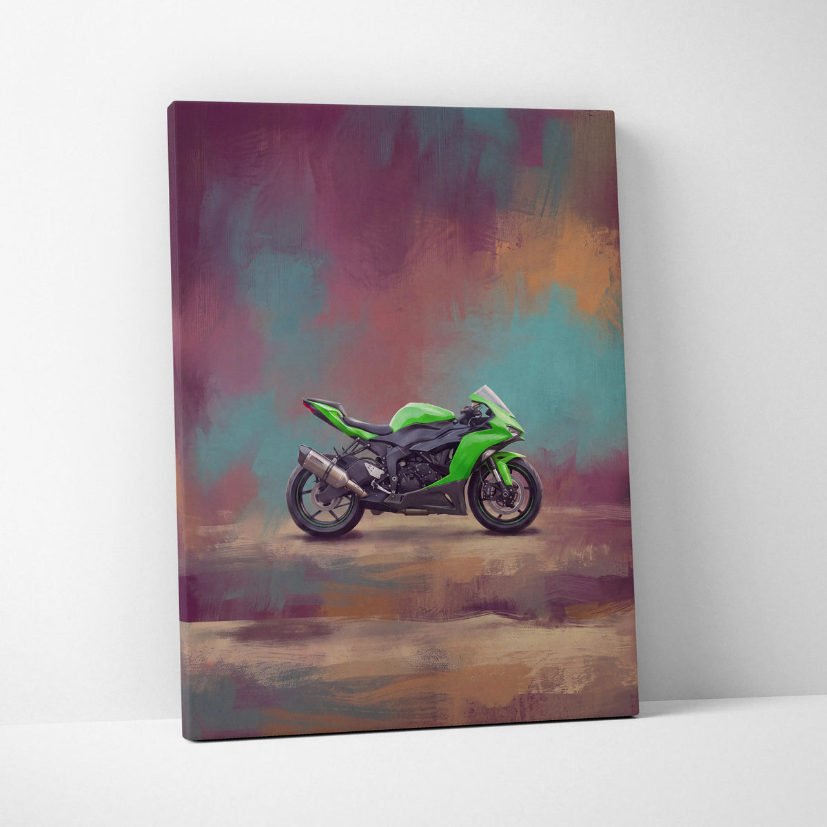 Kawasaki Ninja ZX-6R Inspired Motorcycle Wall Art, Supersport Canvas Print & Track Decor