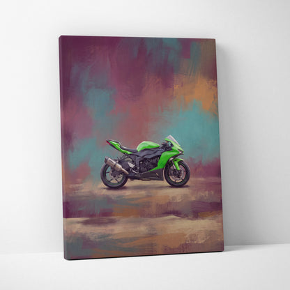 Kawasaki Ninja ZX-6R Inspired Motorcycle Wall Art, Supersport Canvas Print & Track Decor
