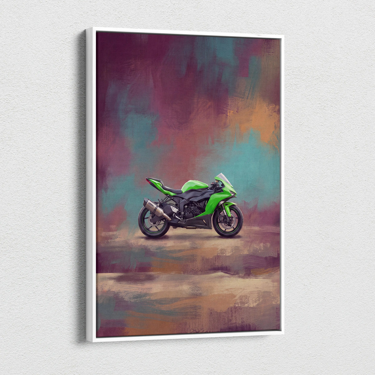 Kawasaki Ninja ZX-6R Inspired Motorcycle Wall Art, Supersport Canvas Print & Track Decor