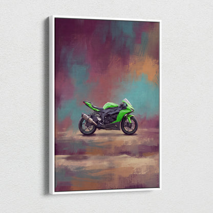 Kawasaki Ninja ZX-6R Inspired Motorcycle Wall Art, Supersport Canvas Print & Track Decor
