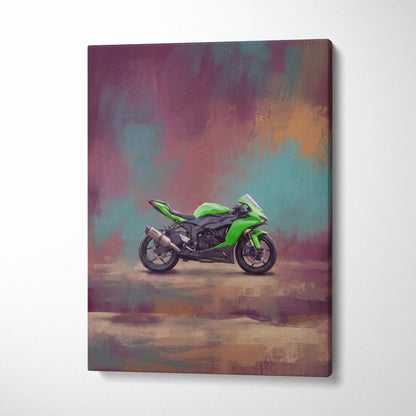 Kawasaki Ninja ZX-6R Inspired Motorcycle Wall Art, Supersport Canvas Print & Track Decor