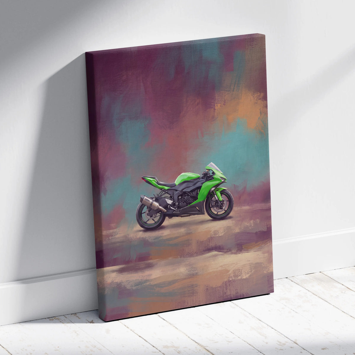 Kawasaki Ninja ZX-6R Inspired Motorcycle Wall Art, Supersport Canvas Print & Track Decor
