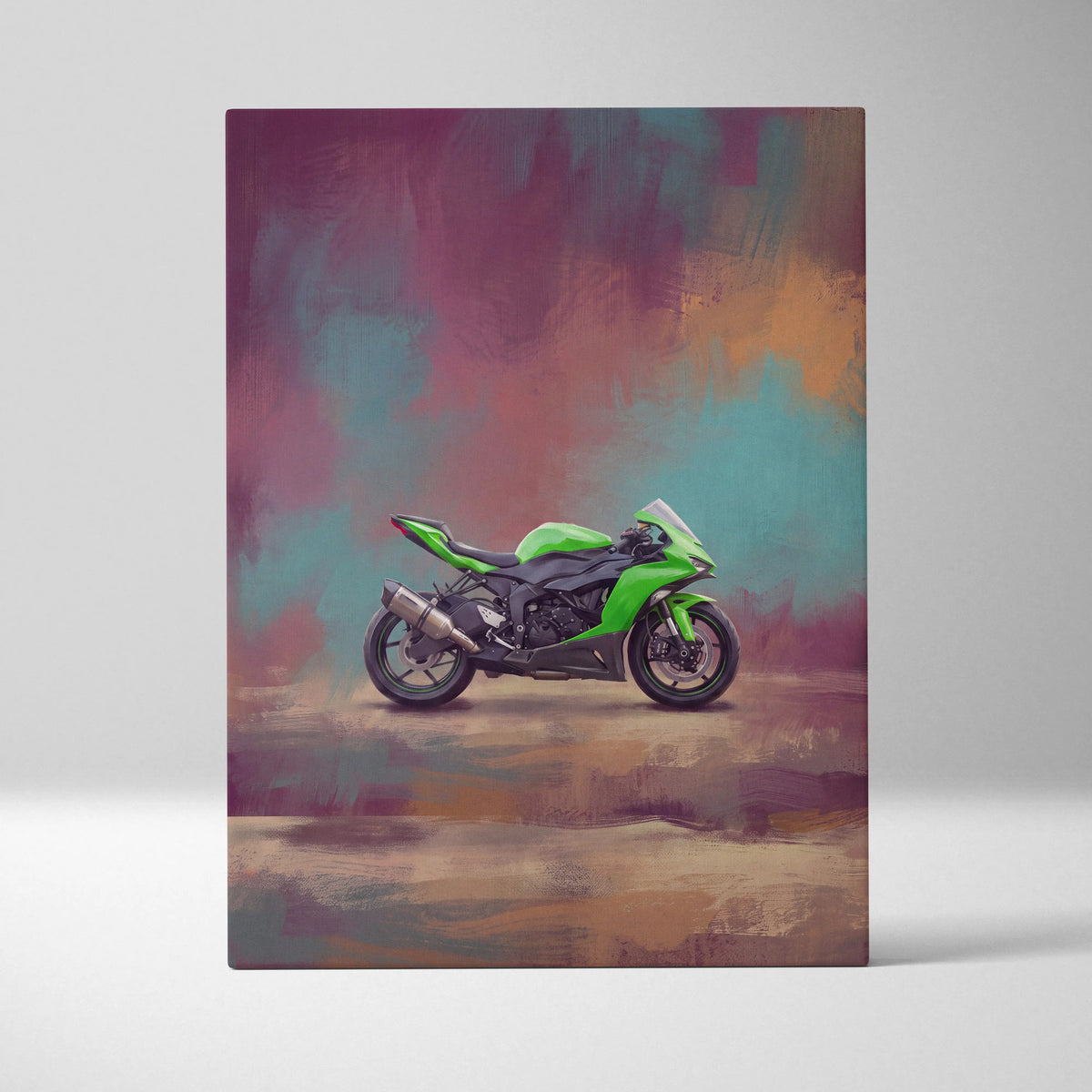 Kawasaki Ninja ZX-6R Inspired Motorcycle Wall Art, Supersport Canvas Print & Track Decor