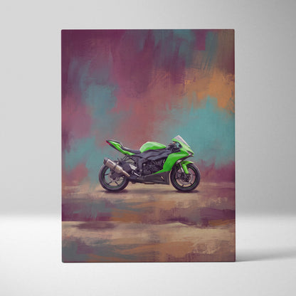 Kawasaki Ninja ZX-6R Inspired Motorcycle Wall Art, Supersport Canvas Print & Track Decor